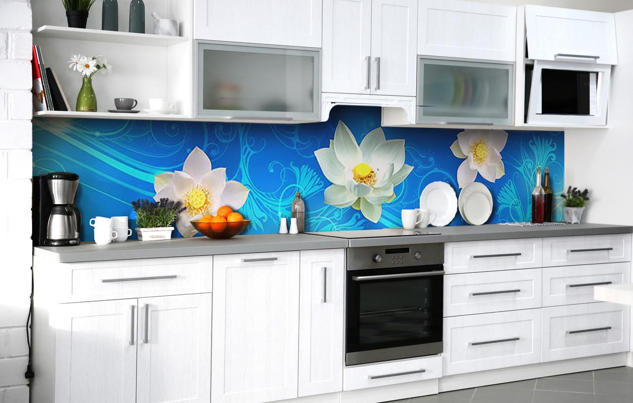 Кухонный фартук Лотос на плаву виниловый самоклеющийся 600х2500 мм Голубой Кухонный фартук Лотос на плаву виниловый самоклеющийся 600х2500 мм Голубой