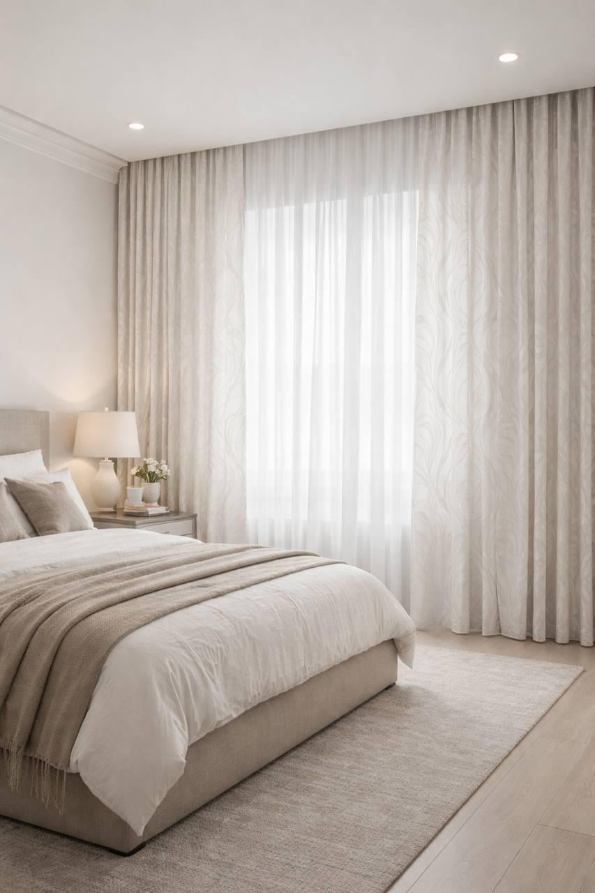 Тюль комбинированный льняной 700х270 мы Молочно-бежевый