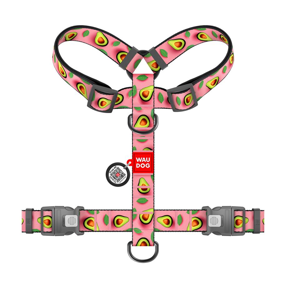 Шлейка для собак з QR-паспортом Waudog Nylon Авокадо анатомічна H-подібна з пластиковим фастексом XL 35 мм A 60-100 см/B 70-100 см Pink (347-4051) - фото 2
