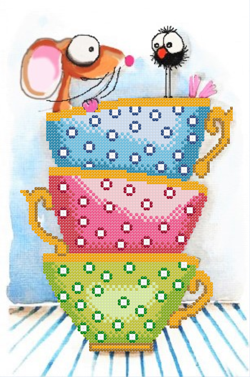 Схема вышивки бисером Мышка в чашках 2 (817149003А)