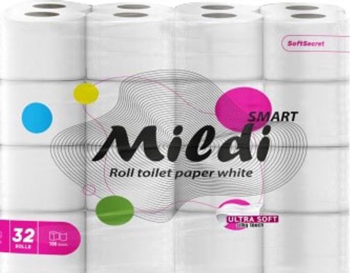 Туалетная бумага на гильзе MILDI Smart 2-х слойная 32 рул. 100 отрывов (2644977441)