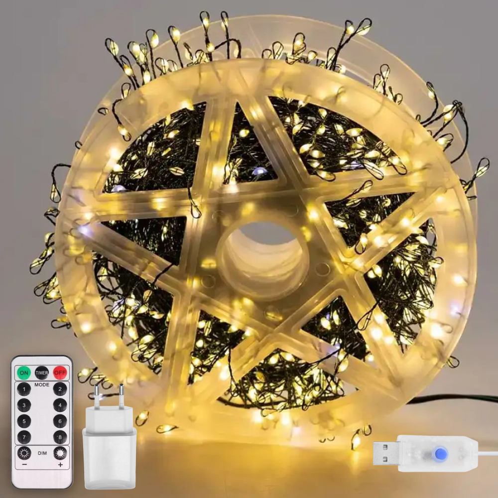 Гірлянда світлодіодна мішура Роса з пультом 1500 LED від USB та мережі 220V 8 режимів 50 м Теплий білий