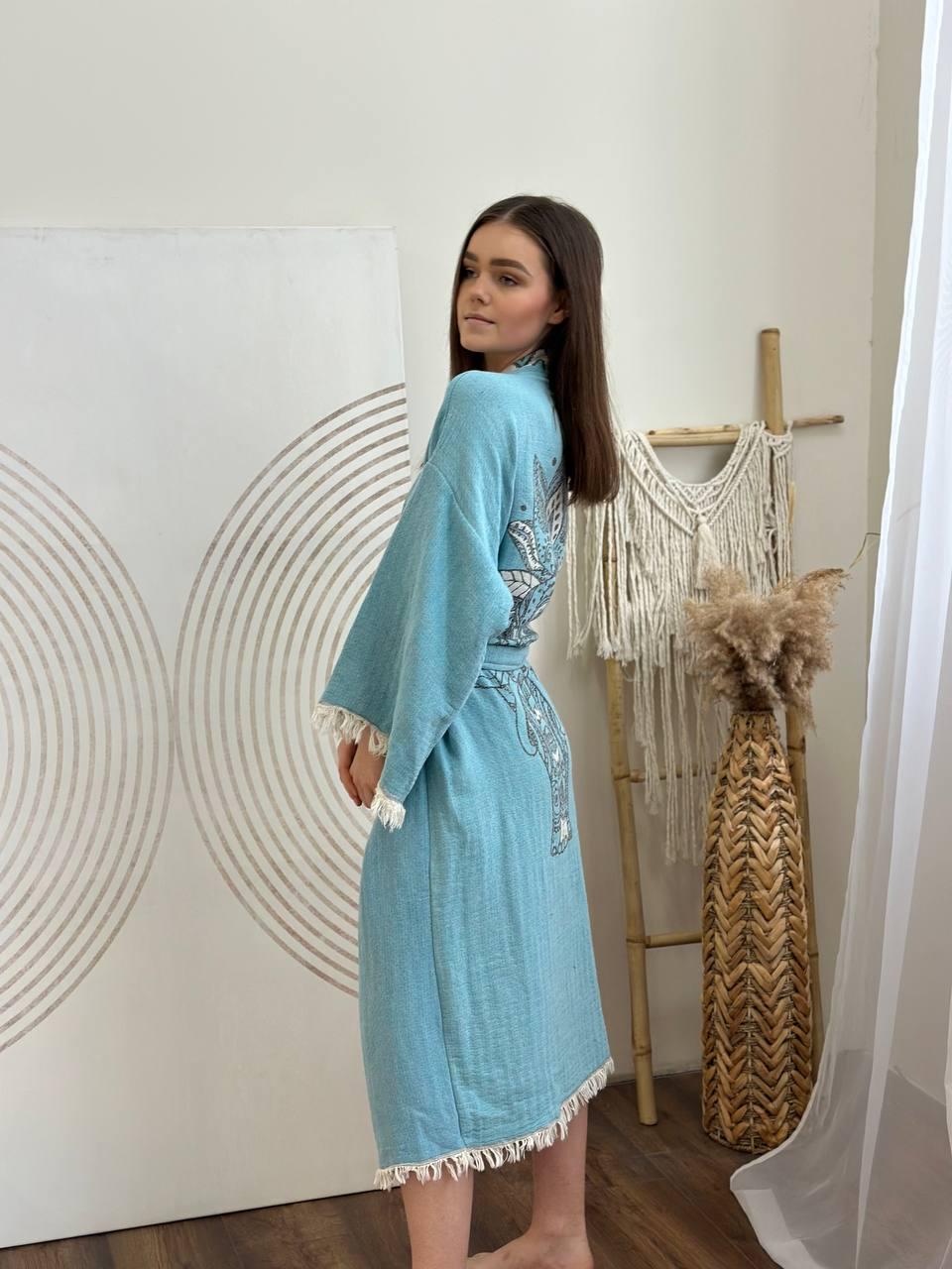 Халат-кимоно женский one size Голубой (15160567) - фото 3 Халат-кимоно женский one size Голубой (15160567) - фото 3