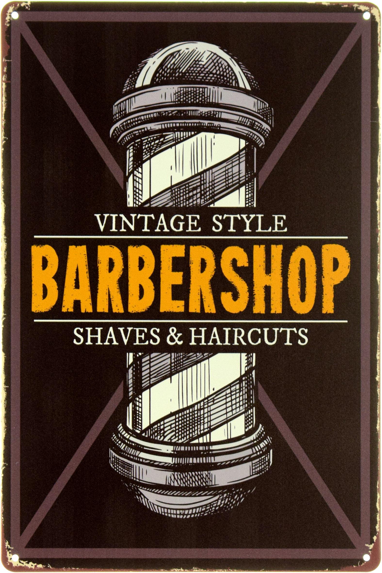 Табличка металева "Barber Shop Vintage Style Shaves&Haircuts" 20x30 см (ms-104064)