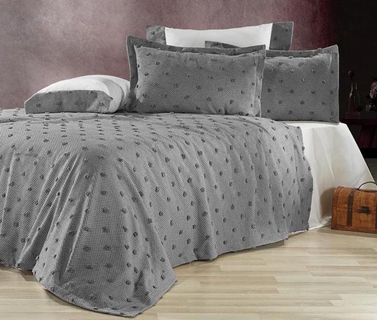 Комплект постельного белья Cotton area Evlen Boaz с покрывалом евро сатин 9985148 Серый (DR012681)