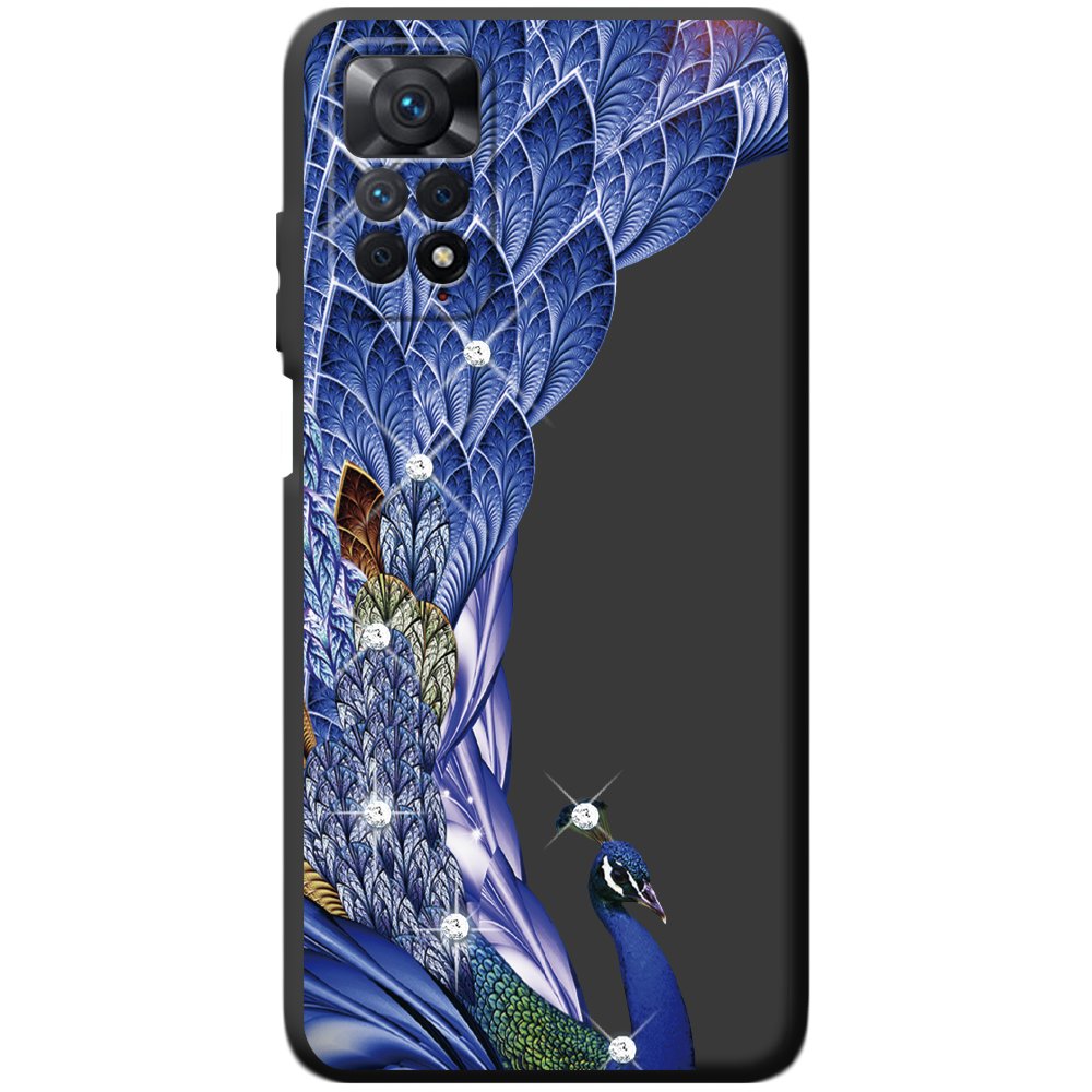 Чехол BoxFace Xiaomi Redmi Note 11 Pro Павлин со стразами Черный силикон (44185-rs7-44083)