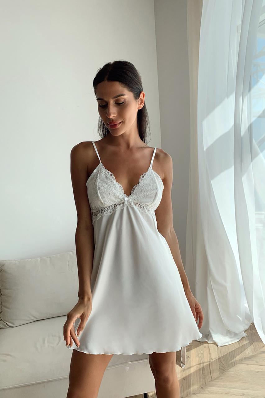 Пеньюар женский Julia на тонких бретелях с кружевным декольте шелк-сатин L Шампань (5126_75)