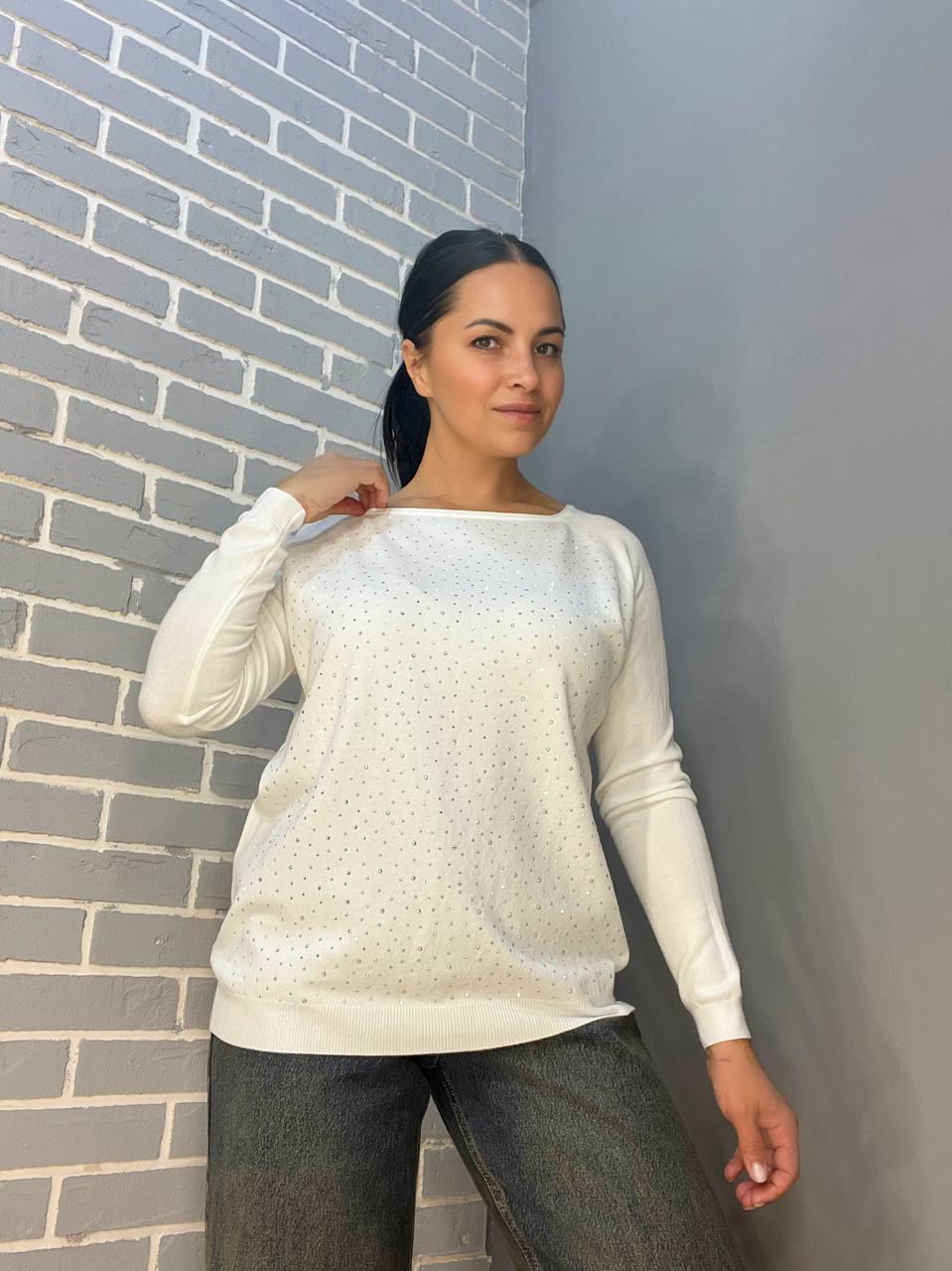 Джемпер жіночий ACCORDDREAM 9067 тонкий светр розсип камінців OS Білий (959) Джемпер жіночий ACCORDDREAM 9067 тонкий светр розсип камінців OS Білий (959)