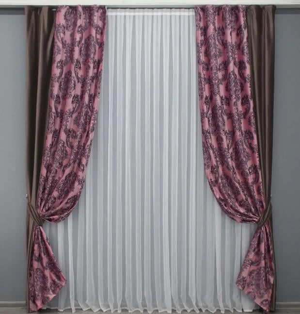 Шторы комбинированные бархат 1,3х2,7 м 2 шт. Коричневый/Розовый (014дк/1131-896ш)