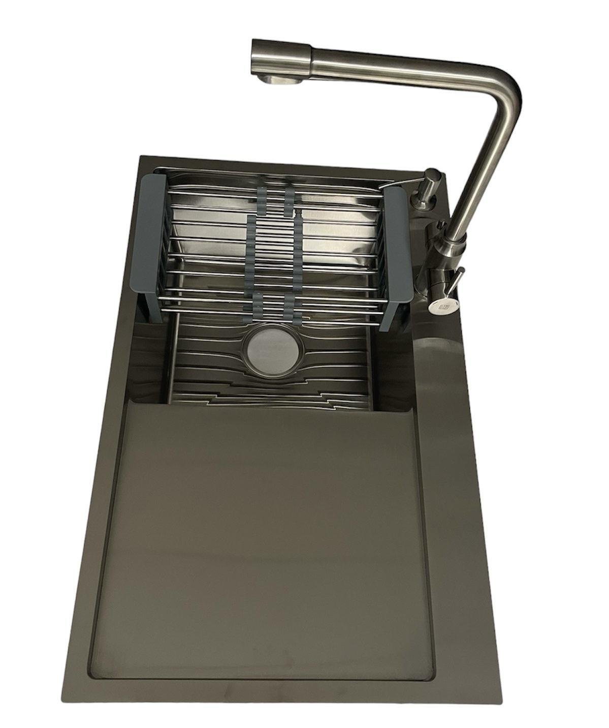 Мойка Lidz 7849BL левая и смеситель для кухни Aria 020F1 с подключением для питьевой воды Lidz