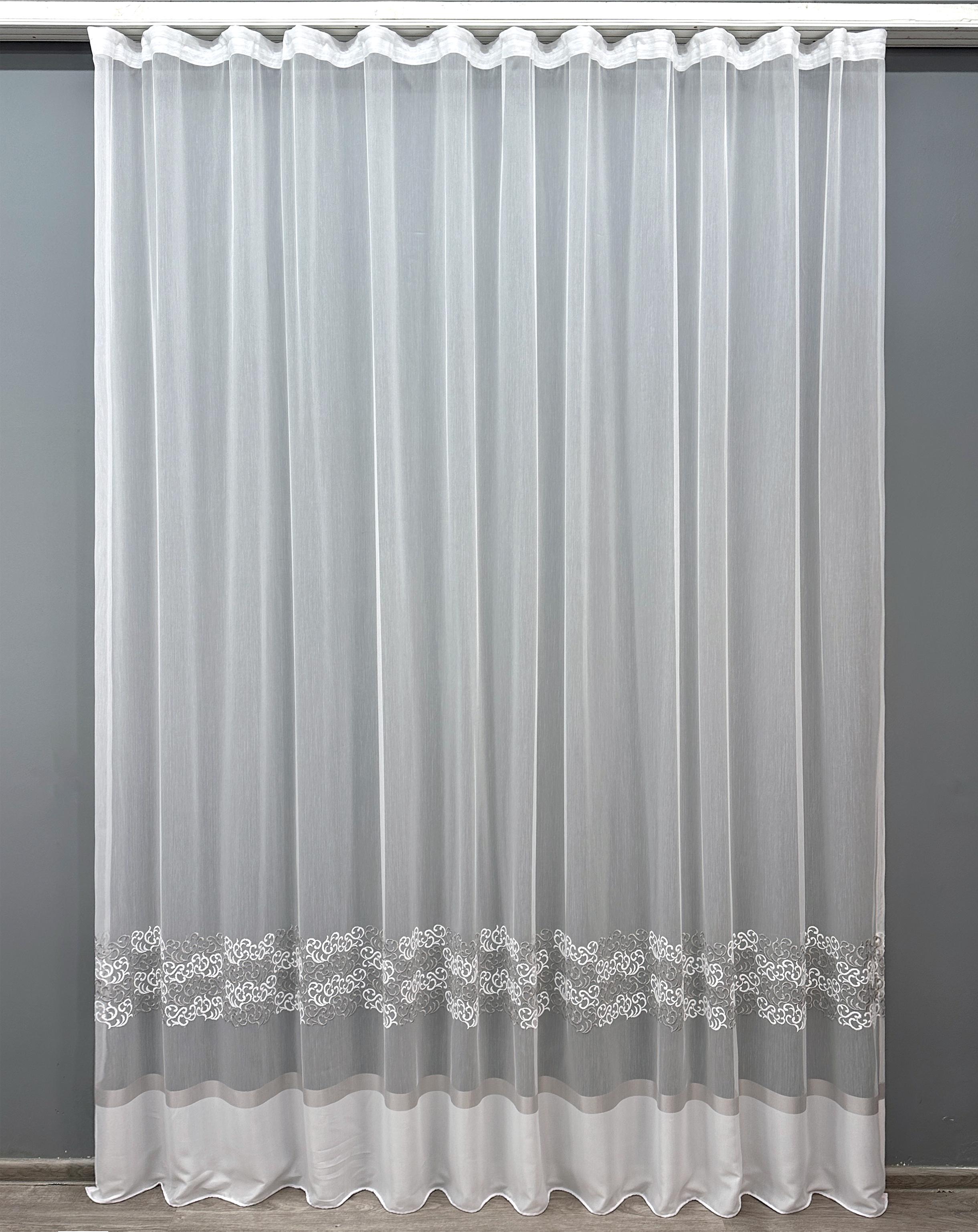 Тюль VR-Textil 1702т Бамбук с вышивкой и люрексом 300х270 см Белый/Серый (42-0717)