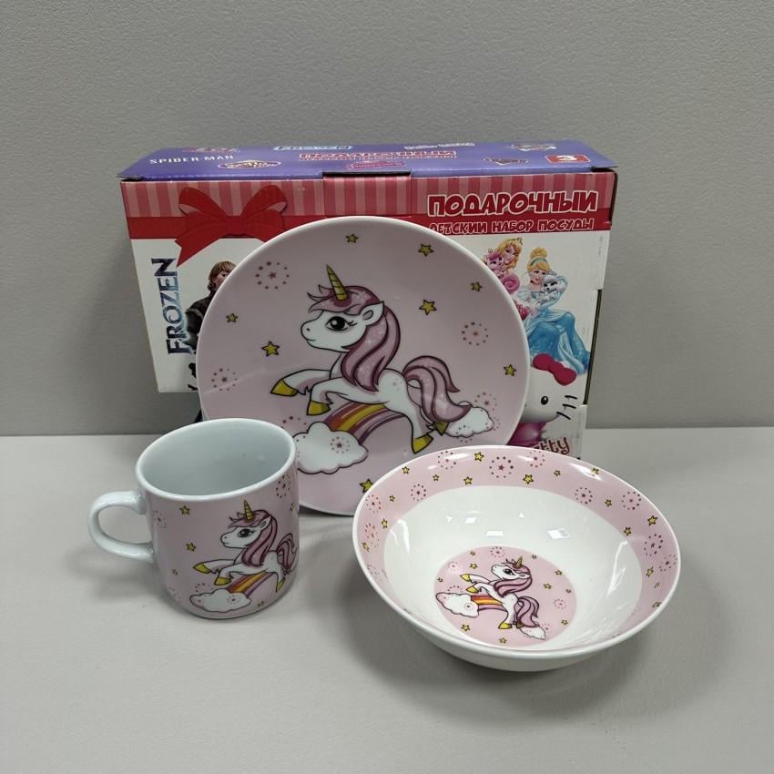 Набір дитячого посуду 3 предмети Єдиноріг 3516 Рожевий Набір дитячого посуду 3 предмети Єдиноріг 3516 Рожевий