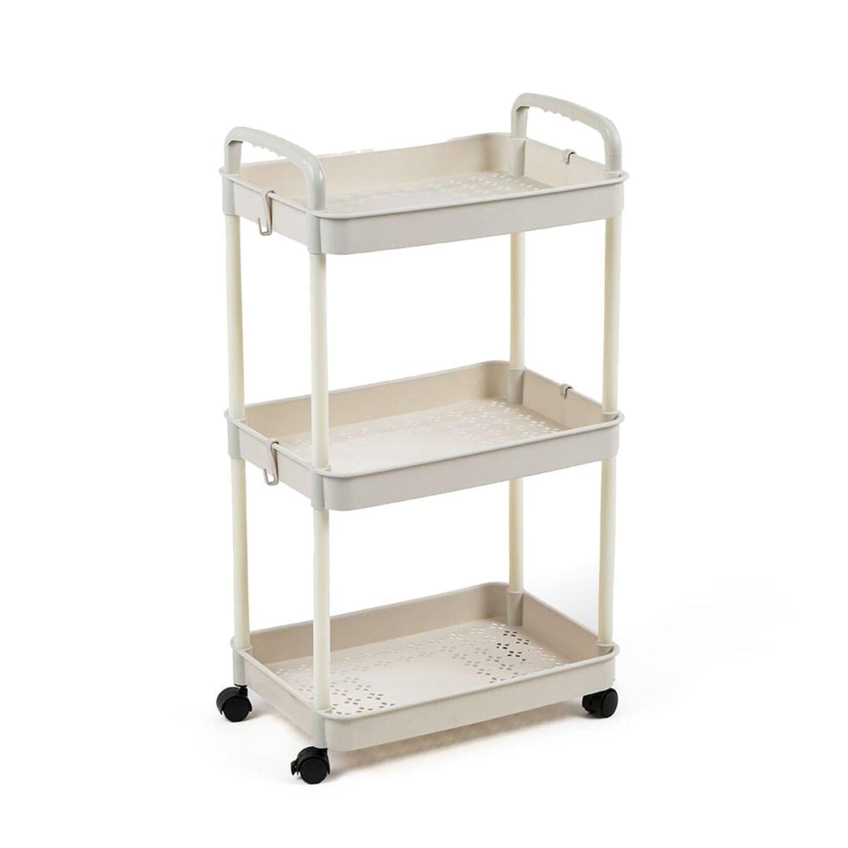 Етажерка мобільна триярусна універсальна пластикова 41x25x72 см Слонова кістка (SW-00002435)
