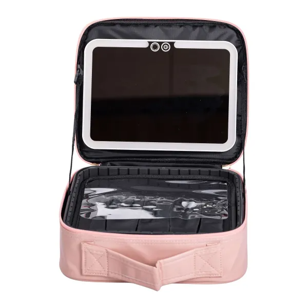 Косметичка-органайзер с LED-зеркалом 26х22х9 см Розовый