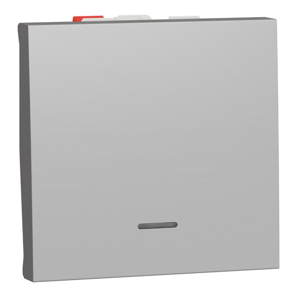 Переключатель 1-клавишный Schneider Electric с нейтралью 2 модуля 10А Unica New Алюминий (NU320330S)