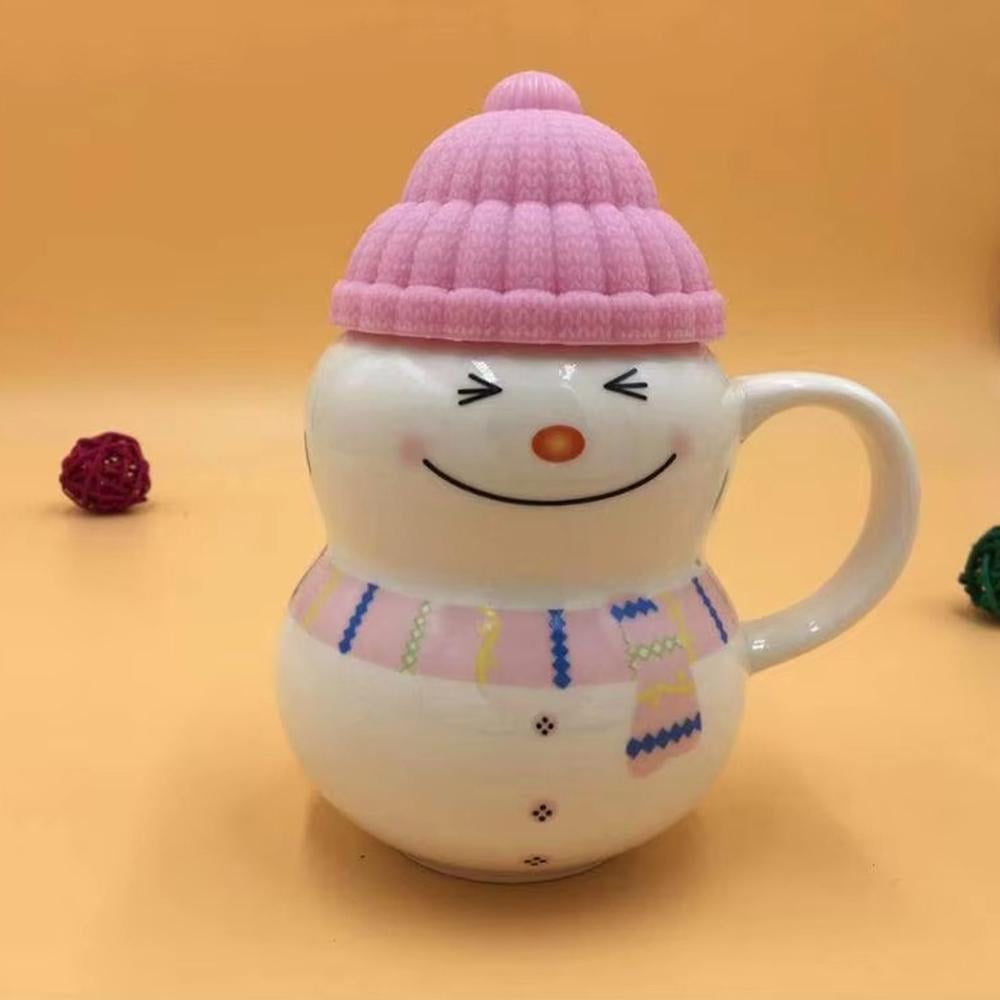 Чашка новогодняя с крышкой Снеговик керамика 350 мл Розовый (30308500) - фото 10