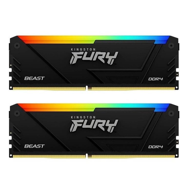 Оперативная память с подсветкой Kingston Fury Beast RGB 16 Гб Kit DDR4 3200 MHz Black (KF432C16BB2AK2/16WP)