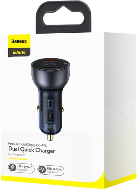 Адаптер автомобильний Baseus Particular Digital Display QC+PPS Dual Quick Charger 1USB/1Type-C 5A/65W QC/PD - фото 4