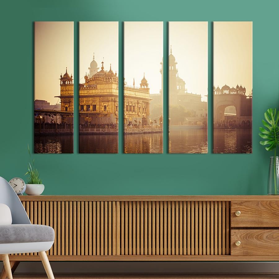 Модульна картина з 5 частин на полотні Священне Золотий храм сикхів 155x95 см (336-51)
