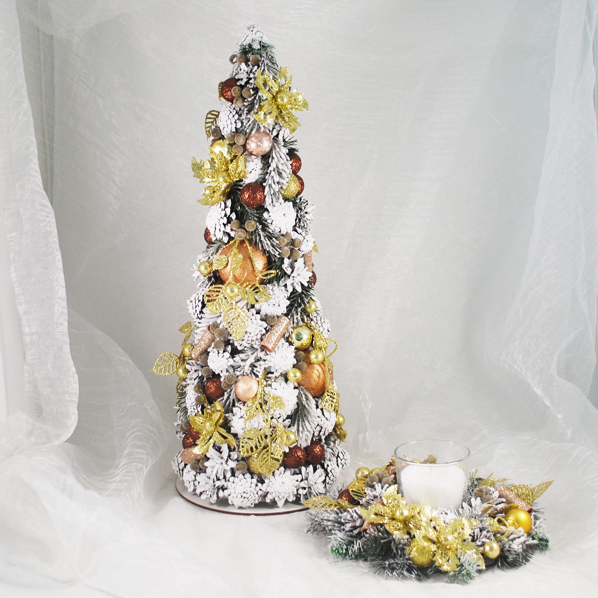 Набор новогодняя елка и подсвечник Золотой/Бронзовый/Белый (4938907)