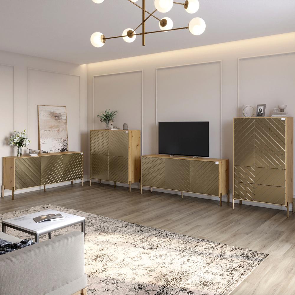 Комплект мебели для гостиной LION Амарант 4 эл. с золотыми металлическими ножками Дуб артизан/Перламутровый металлик (LION-042328)