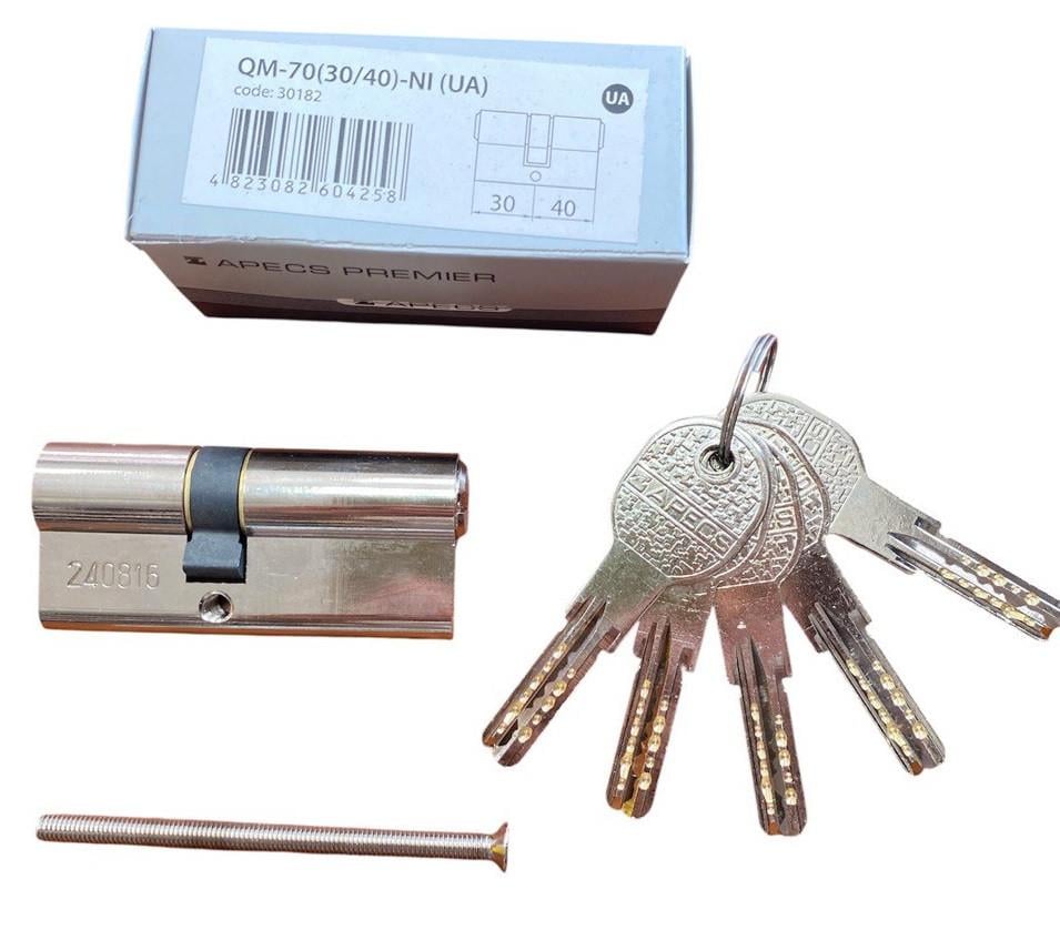 Цилиндр для замков Apecs Premier QM 70 30х40 мм NI (5516) - фото 2