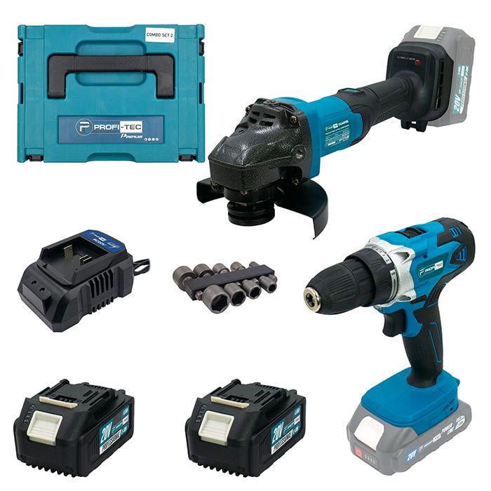 Аккумуляторный набор из 2х инструментов PROFI-TEC 20V POWERLine Combo Set 2/8 шуруповерт PCD2820V/КШМ DGA201BL (007056)