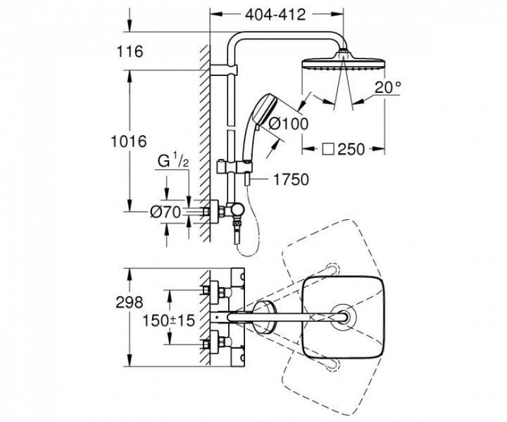 Душова система Grohe Tempesta Cosmopolitan System 250 Cubе з термостатом (26689000) - фото 4