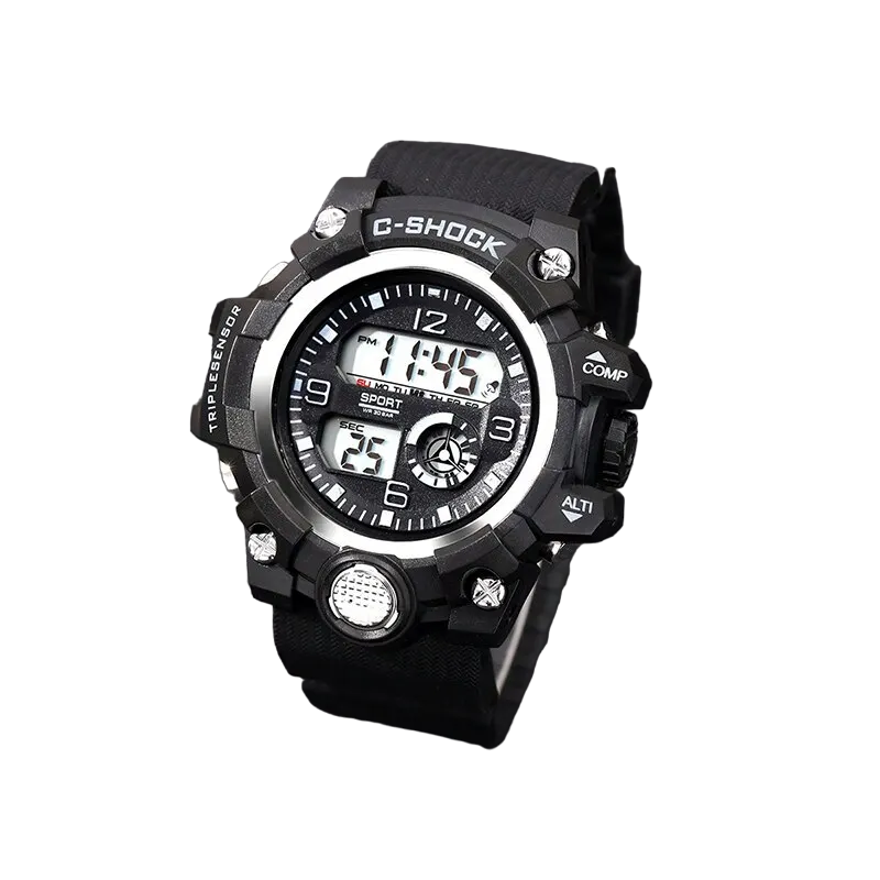 Часы наручные мужские спортивные с кожаным брасдетом Черный (2016083174)