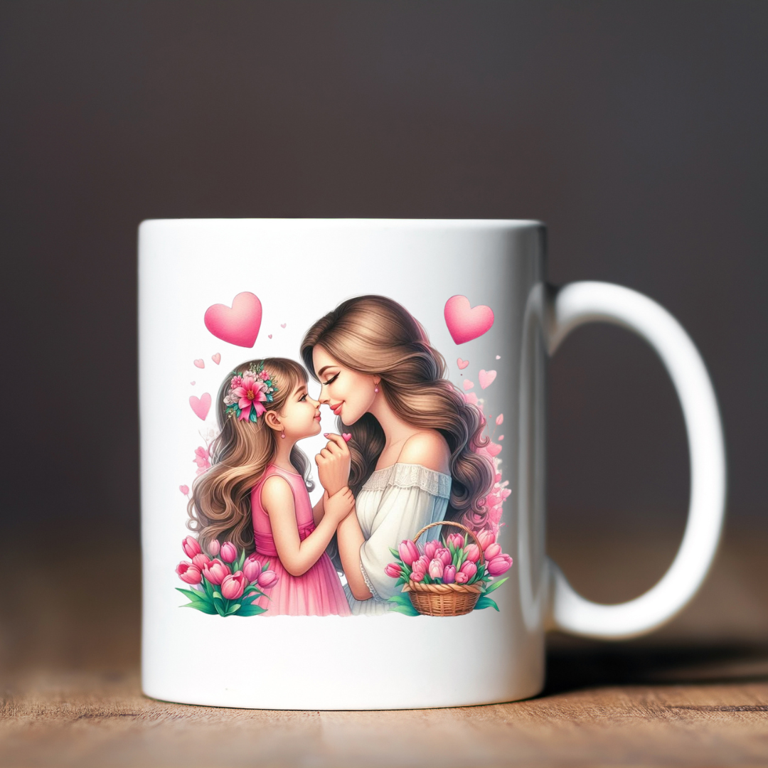 Чашка керамічна глянцева Мама з донькою 330 мл Білий (001509)