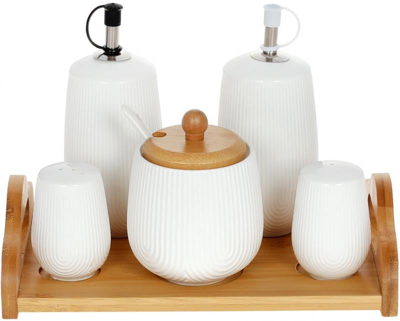 Набір для спецій Nouvelle Home Viola олія/оцет сіль/перець та цукорниця на підставці (BD-289-401)