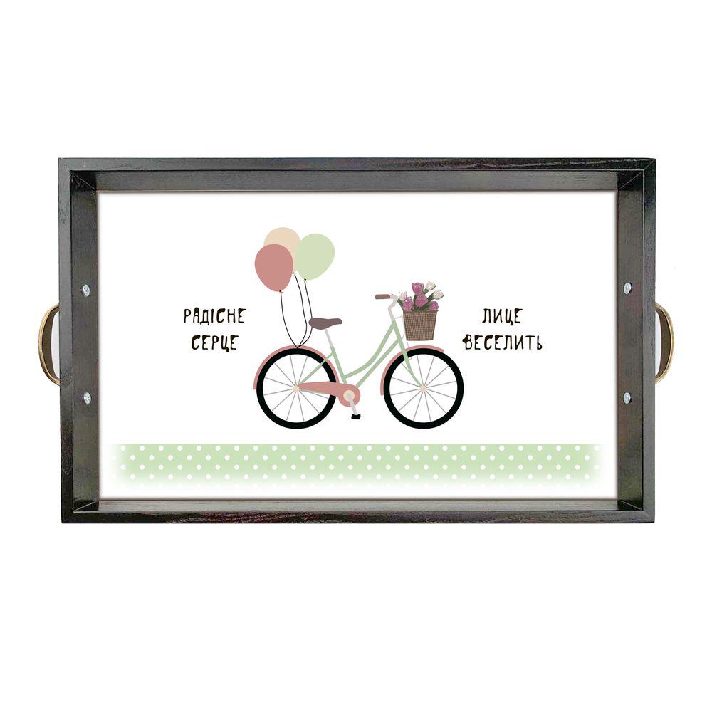 Піднос дерев'яний з металевими ручками Радісне серце лице веселить 50х30 см Коричневий (хрп6002ку)