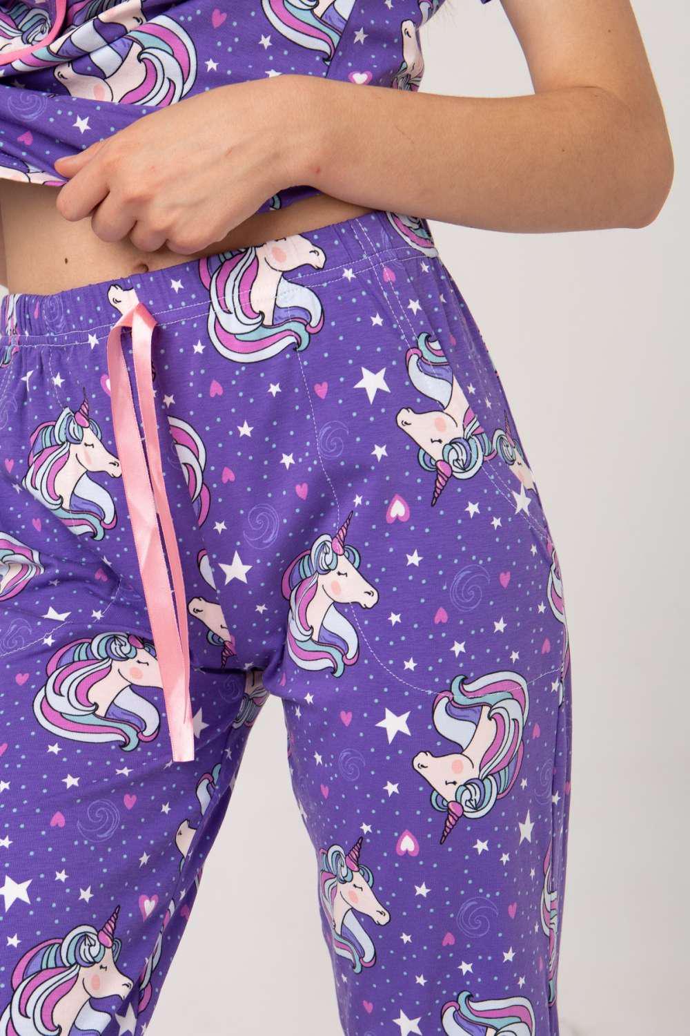 Пижама женская с брюками Единороги M Фиолетовый (96320) - фото 4 Пижама женская с брюками Единороги M Фиолетовый (96320) - фото 4