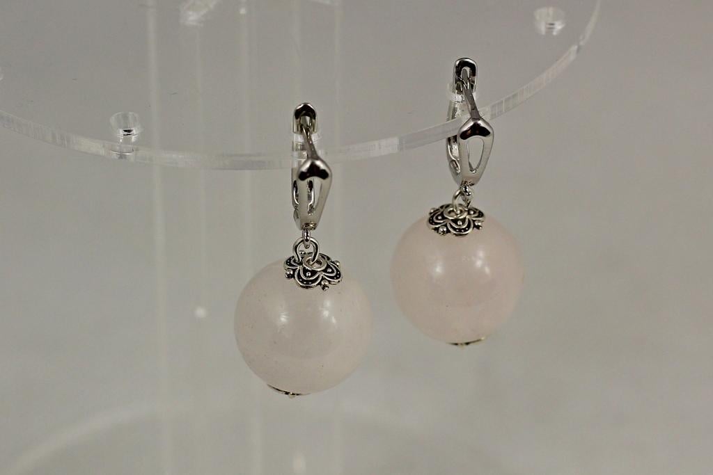 Серьги подвески розовый кварц большая бусина 3,8 см Серебристый (29506242)