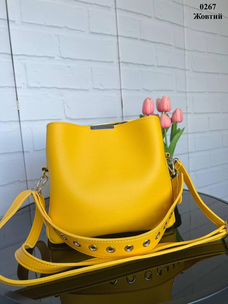Сумка женская через плечо кросс-боди с двумя съемными ремнями из экокожи Желтый - фото 6