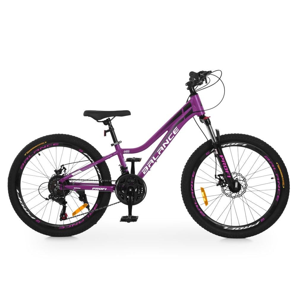 Велосипед горный подростковый 24" Profi Balance AM DD алюминиевая рама 11" рост 125-150 см Темно-фиолетовый (BL-24003)