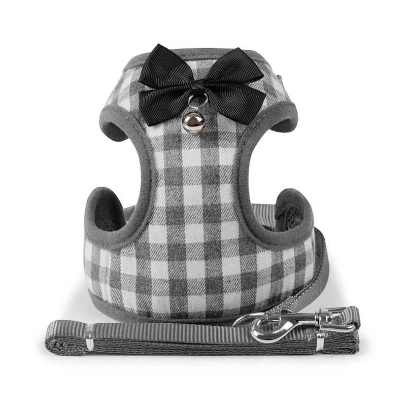 Шлея для собак Taotaopets 232216 с поводком бабочка и колокольчиком M Grey