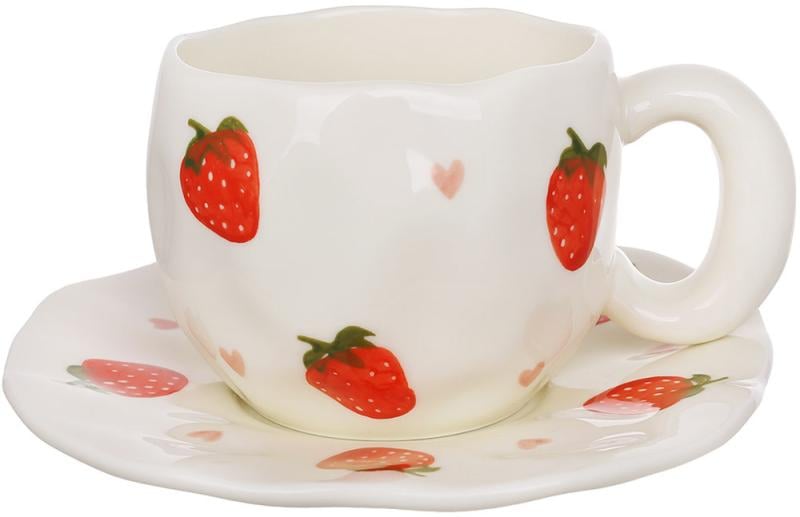 Чайна керамічна чашка із блюдцем Strawberry 350 мл (BD-992-832)