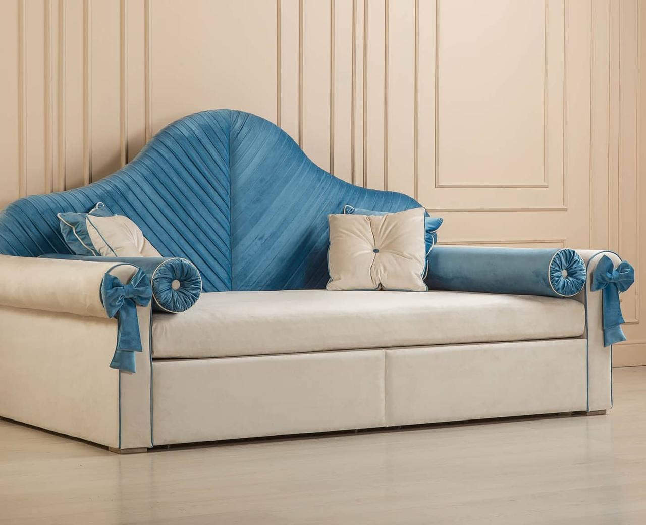 Диван дитячий MeBelle PANKTI велюровий з нішою для білизни 80х170 см Білий/Блакитний (DD_006_2) - фото 4