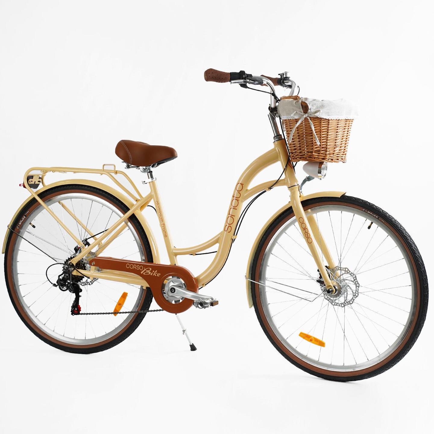 Велосипед міський 28 дюймів Corso Sonata з кошиком та багажником рама 18" Бежевий - фото 2 Велосипед міський 28 дюймів Corso Sonata з кошиком та багажником рама 18" Бежевий - фото 2