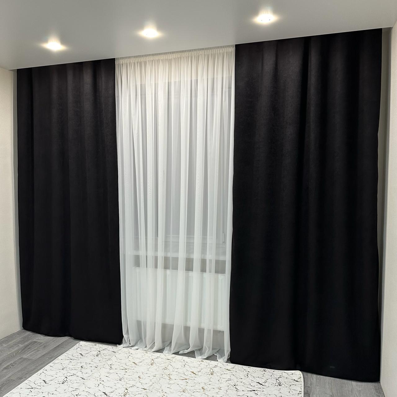 Комплект штор микровелюр 2 шт. 1,5х2,7 м готовые на шторной тесьме 6 см Черный (petek-V45) - фото 10 Комплект штор микровелюр 2 шт. 1,5х2,7 м готовые на шторной тесьме 6 см Черный (petek-V45) - фото 10