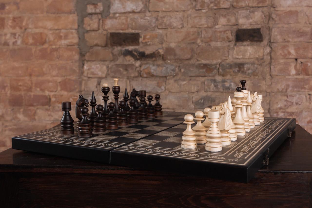 Нарди дерев’яні Carloteka орнаментом 3в1 Коричневий з білим