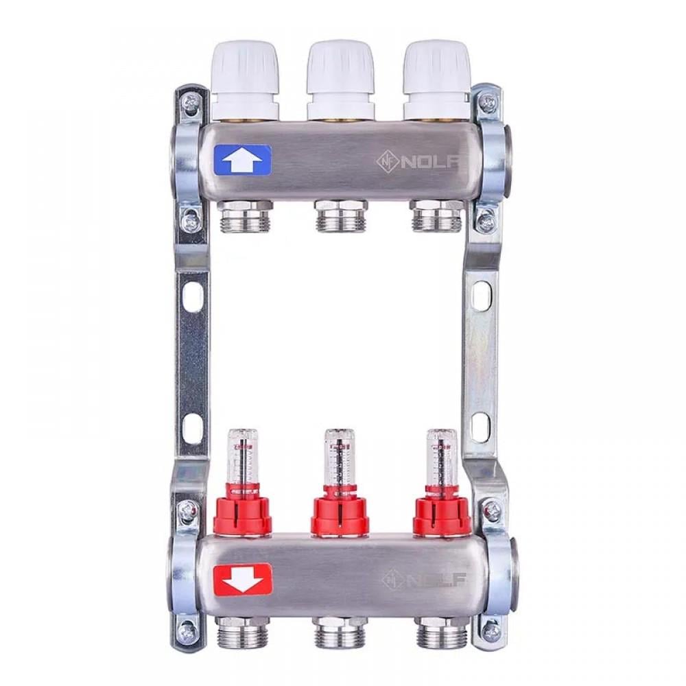 Коллекторный блок с расходомерами Nolf NF.2100-03S корпус нержавеющая сталь 1"x3 (NF3017)