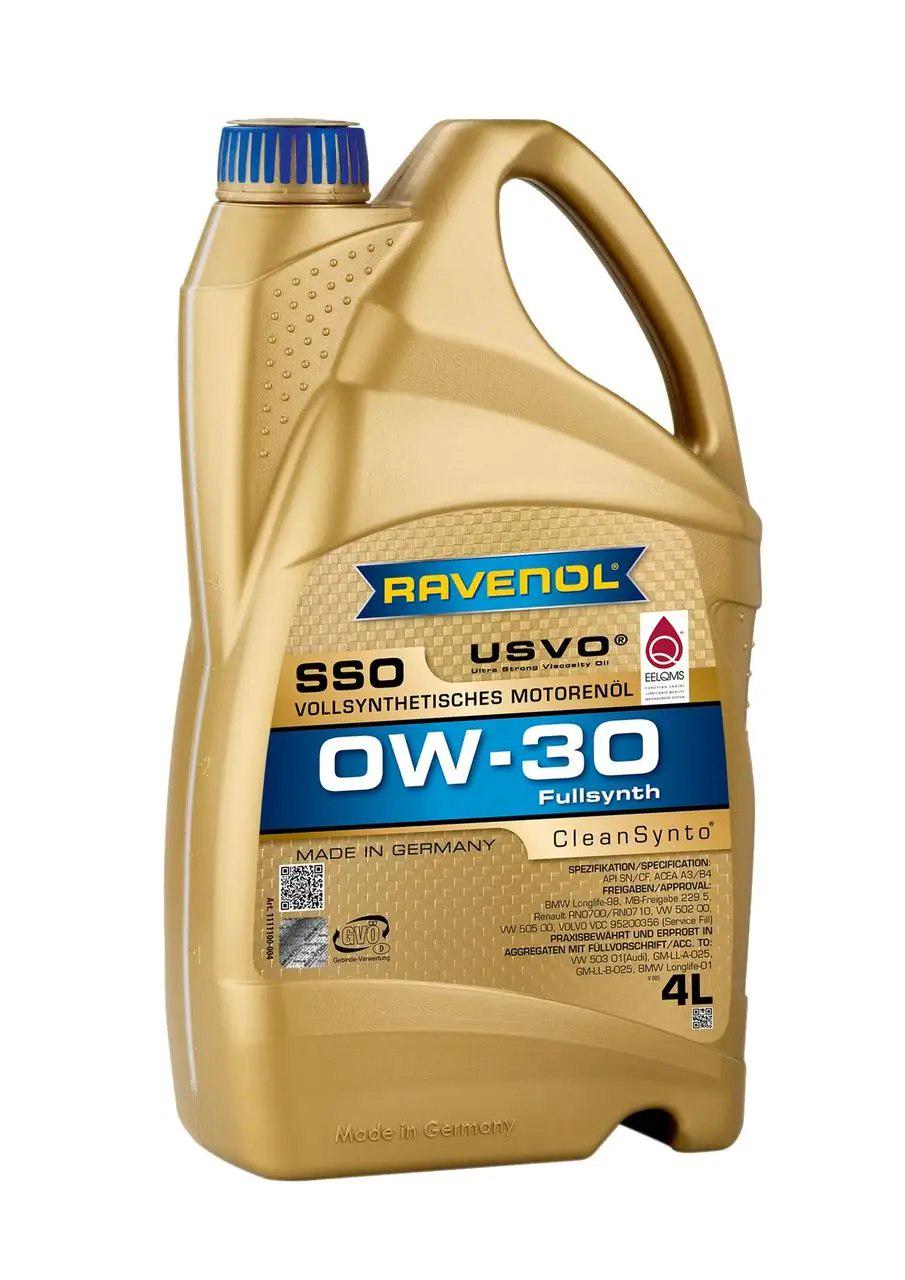 Моторне мастило RAVENOL 0W-30 SSO Fullsynth PAO SN/CF A3/B4 4 л (1111100-004) - фото 1 Моторне мастило RAVENOL 0W-30 SSO Fullsynth PAO SN/CF A3/B4 4 л (1111100-004) - фото 1