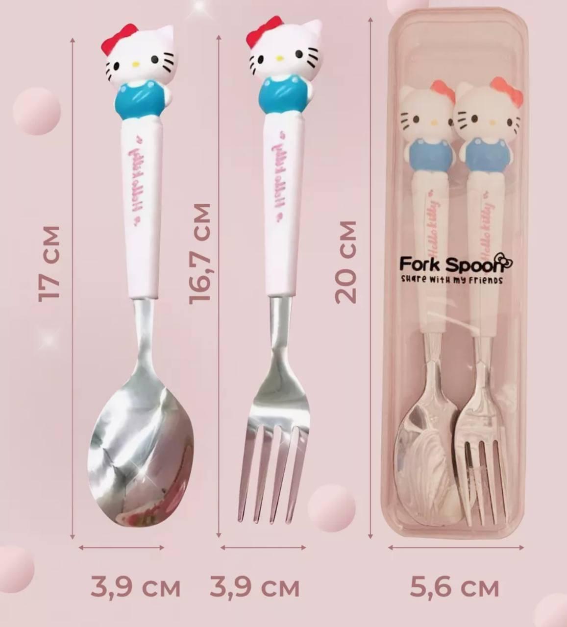 Набор детских столовых приборов Hello Kitty ложка/вилка с контейнером для хранения Белый (2551716339) - фото 3