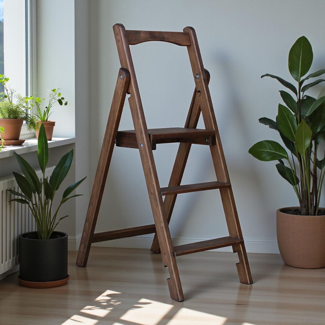 Стремянка-лестница деревянная Студія Дерева Вільха Скини бытовая 3 ступеньки Палисандр (31002854)