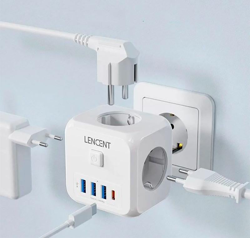 Переходник сетевой LENCENT с быстрой зарядкой 3 розетки 3 USB 1 Type-С 7в1 (2146523448) - фото 4 Переходник сетевой LENCENT с быстрой зарядкой 3 розетки 3 USB 1 Type-С 7в1 (2146523448) - фото 4