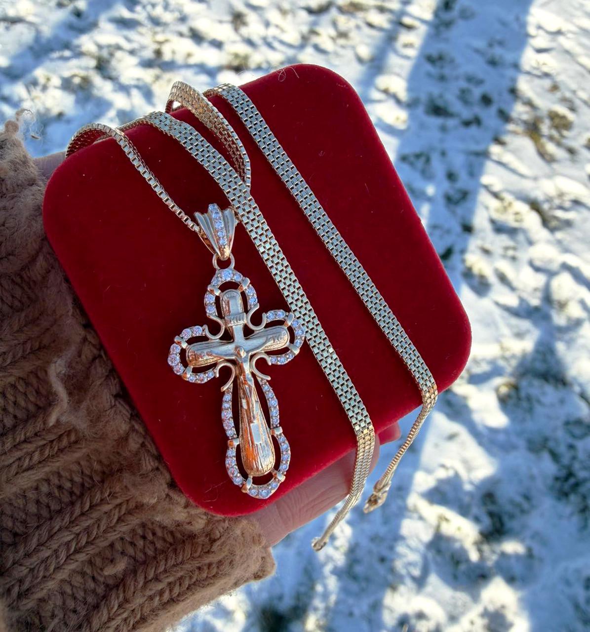 Набор цепочка Xuping плетение Венецианское 50 см 3 мм/крестик 2,5 см 18к 585п Золотой (82-017)