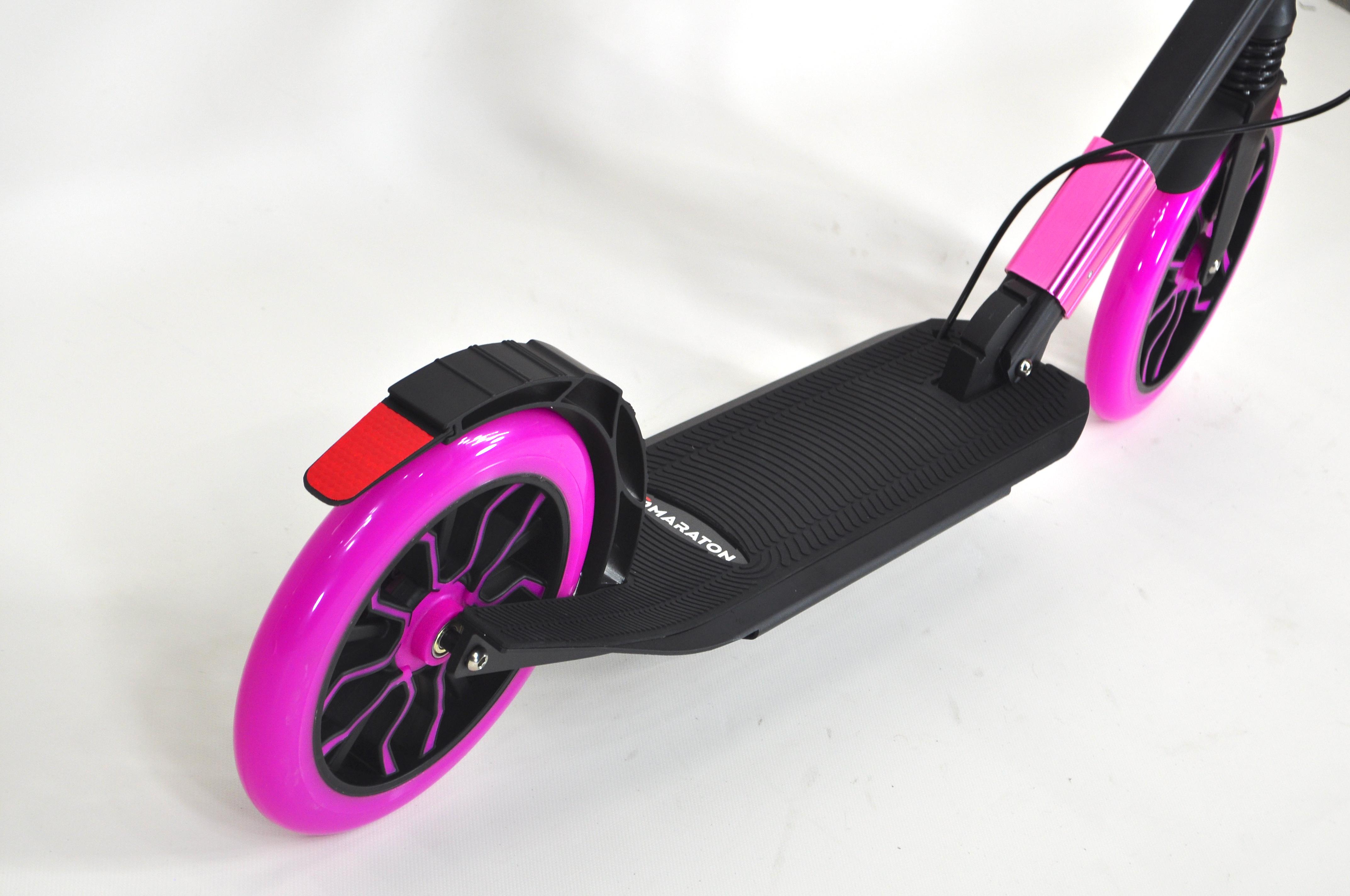 Самокат двухколесный Maraton Cardinal с дисковым тормозом и подногой Черный с розовым - фото 8