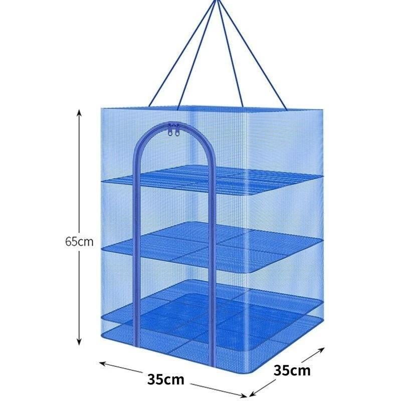 Сітка-сушарка підвісна для сушіння риби фруктів овочів грибів 3 яруси 35х35х65 см Синій (Е051543) - фото 3
